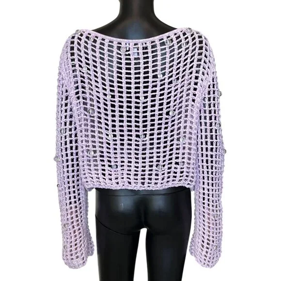 & Other Stories x Susan Fang Lilac Beaded Open Knit Crochet Top Size L